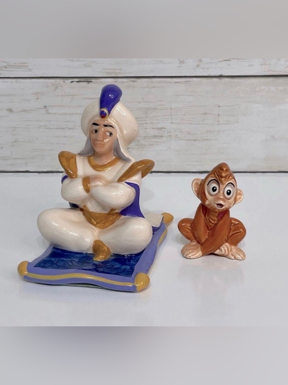 Vintage Walt Disney Aladdin & Abu Glazed Ceramic Figurines
